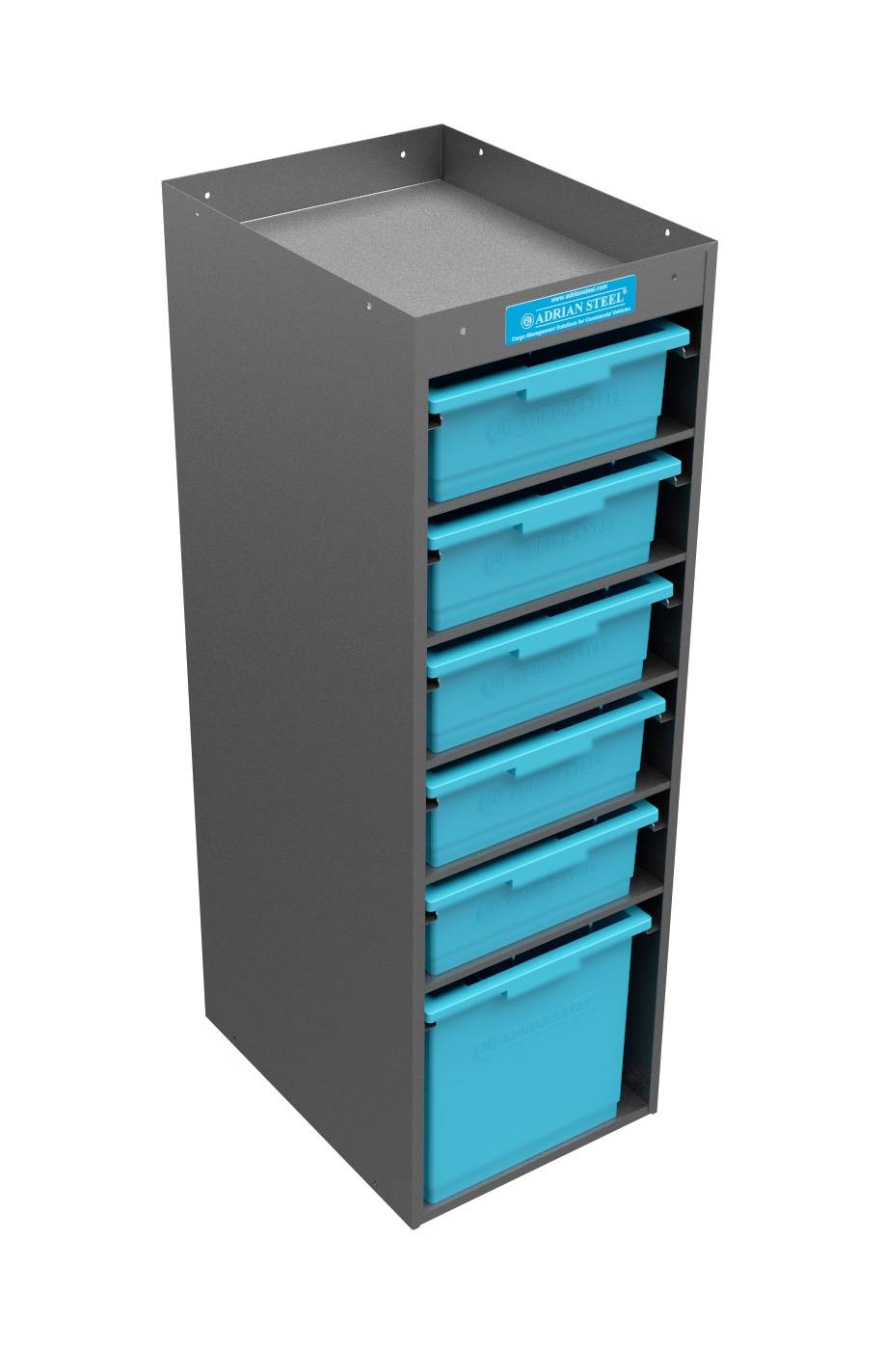 Adrian Steel 6 Bin Cabinet with bins, 14.2w x 43.5h x 18.6d, Blue & Gray